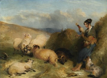 pastora con perro Pinturas al óleo